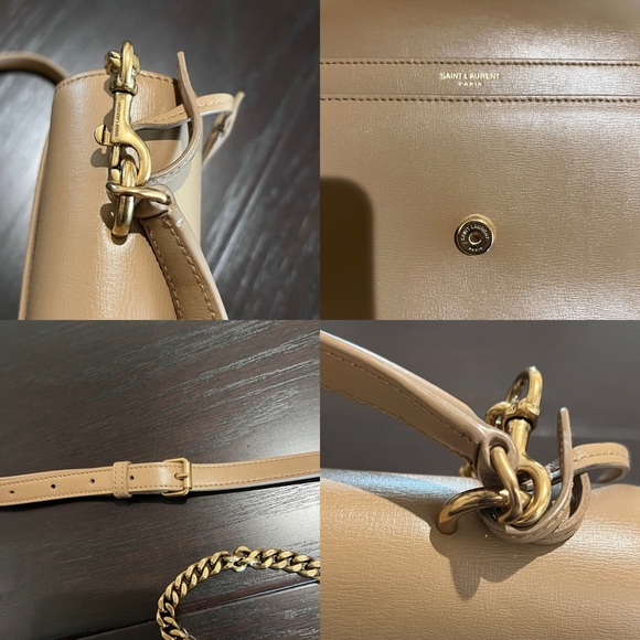 YSL Sunset Top Handle Medium Smooth Leather Shoulder Bag in Dark Beige - Picture 5 of 10